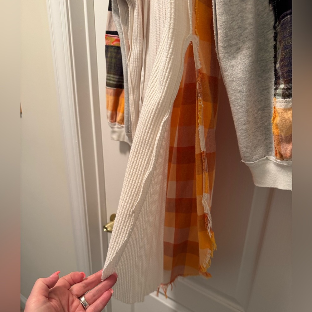 We The Free Cream Hoodie Dress with Multicolor Patchwork Sleeves - Picture 4 of 5
